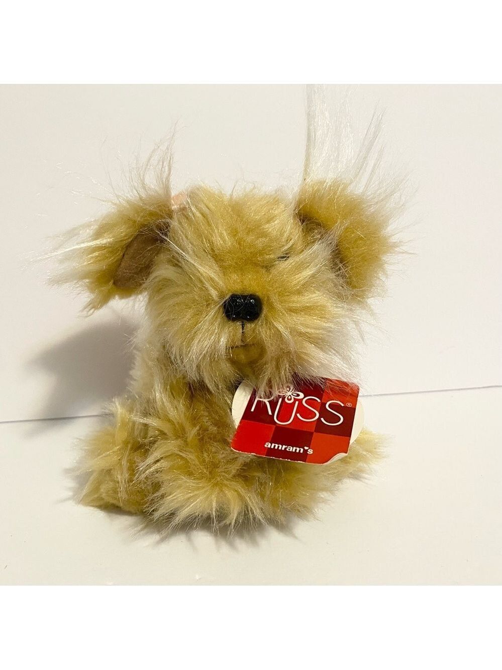 Russ Berrie Sparkle Plush Dog 5” Tan Long Hair Stuffed Animal Toy VTG #24050 NWT